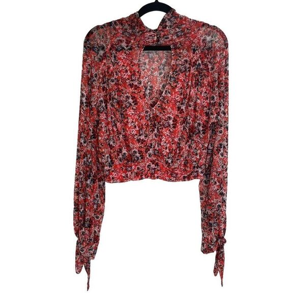 Free People Multicolor All Dolled Up Mesh Floral Long Sleeve Blouse Size M - Picture 3 of 11